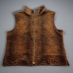 David Brooks Reversible Leopard Fleece/Black Softshell Vest Zipper Approx Sz XL